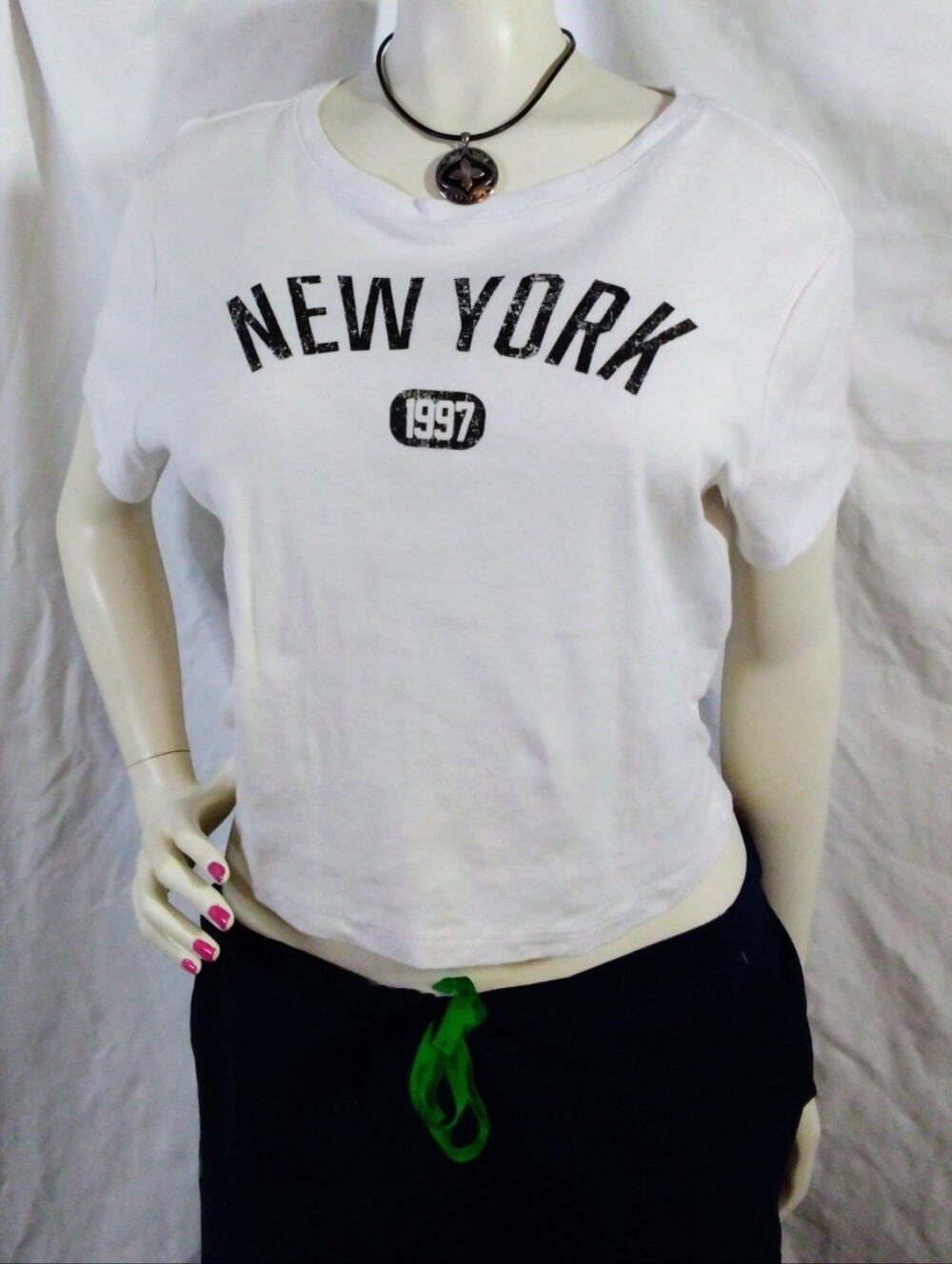 NoBo No Boundaries White Short Sleeve Crop New York 1997 Logo Tee